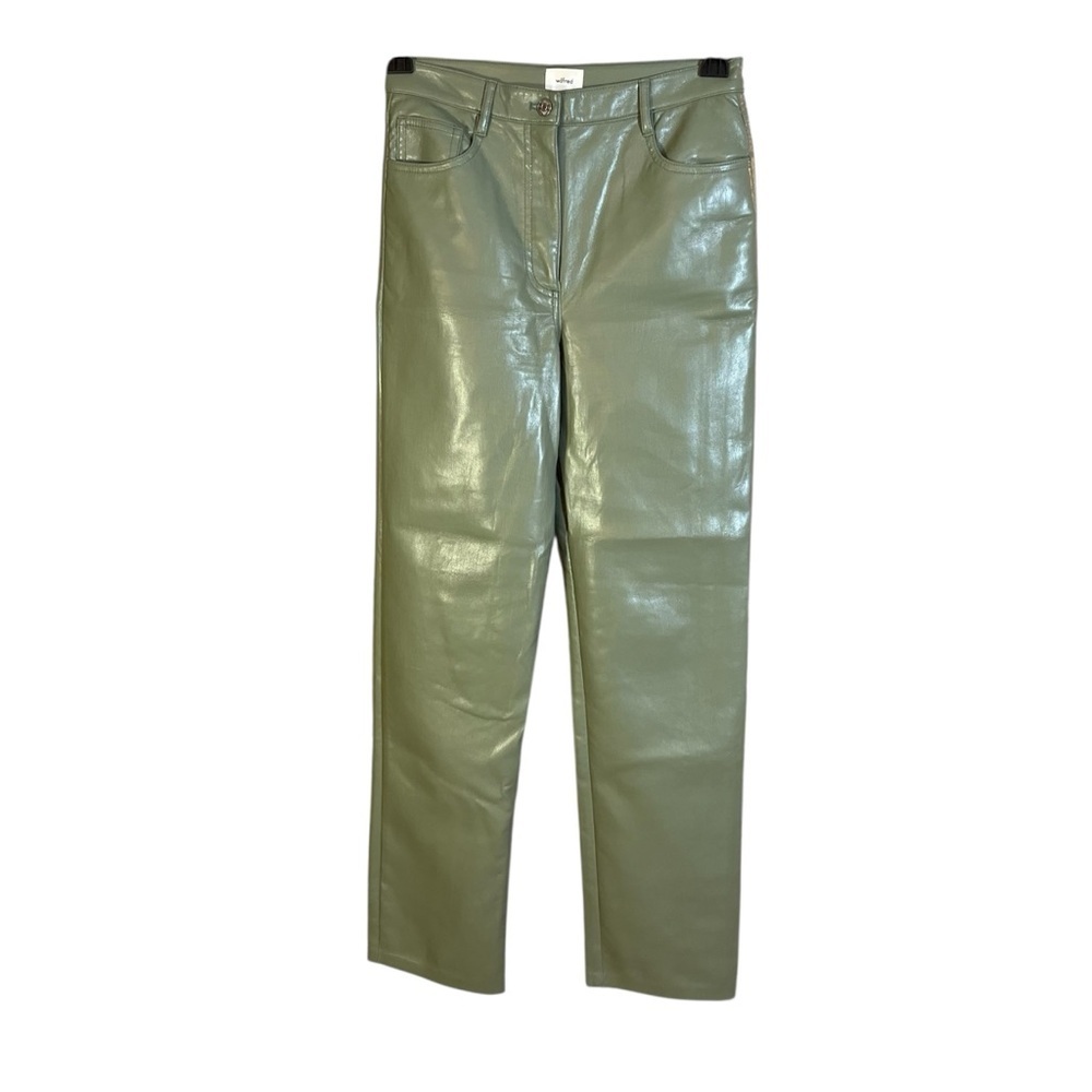 Wilfred Aritzia Melina Pants Size 8 Green Vegan Leather High Rise Straight Leg